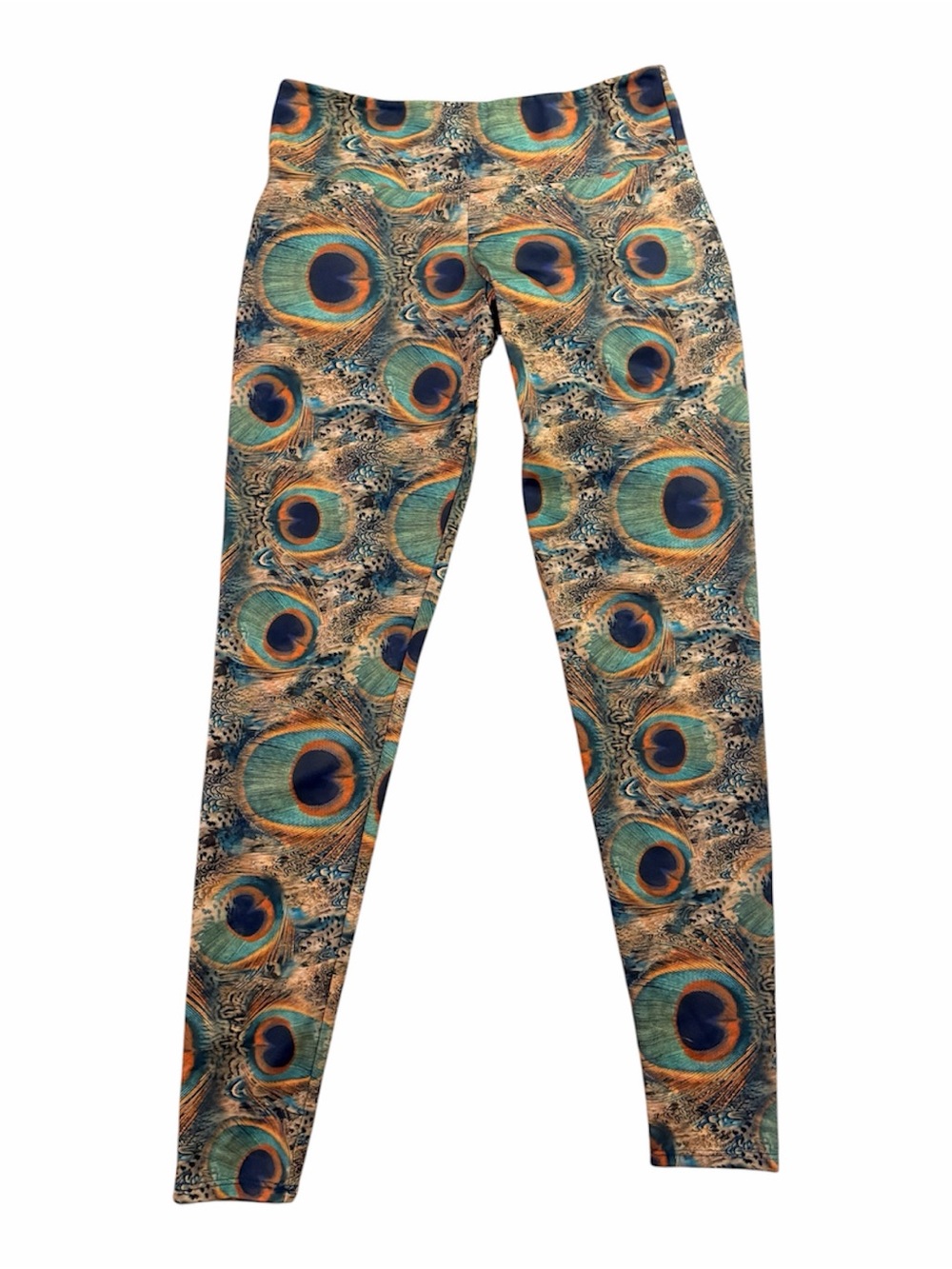 Onzie Peacock Feather Print Yoga Pants Size M/L EUC